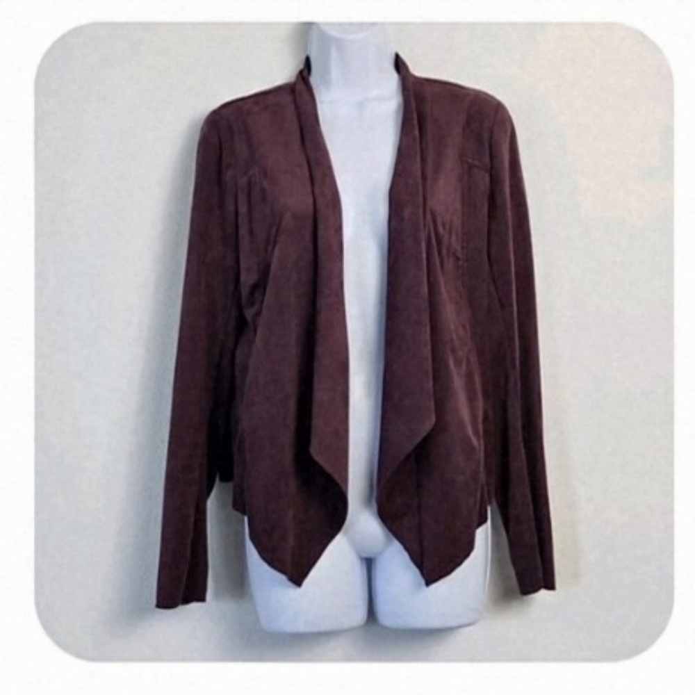 Kut from the Kloth Waterfall Drape Jacket Faux Suede In Burgundy Sz. M